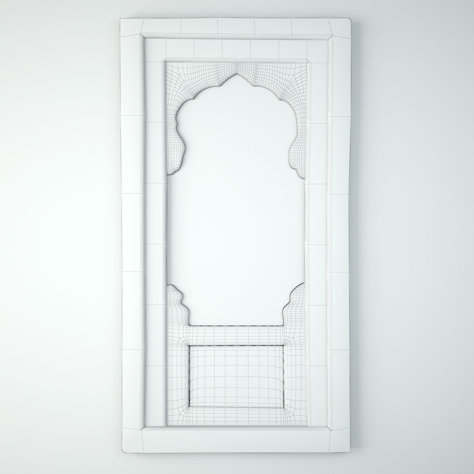 Old Wood Arched Window Mirror 3D model_2
