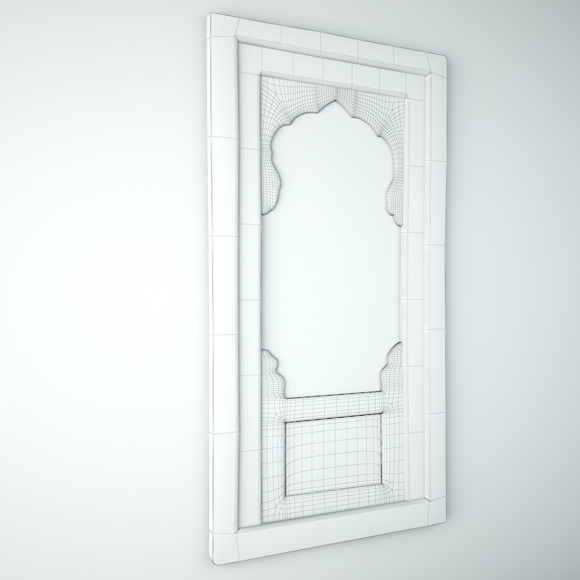 Old Wood Arched Window Mirror 3D model_4