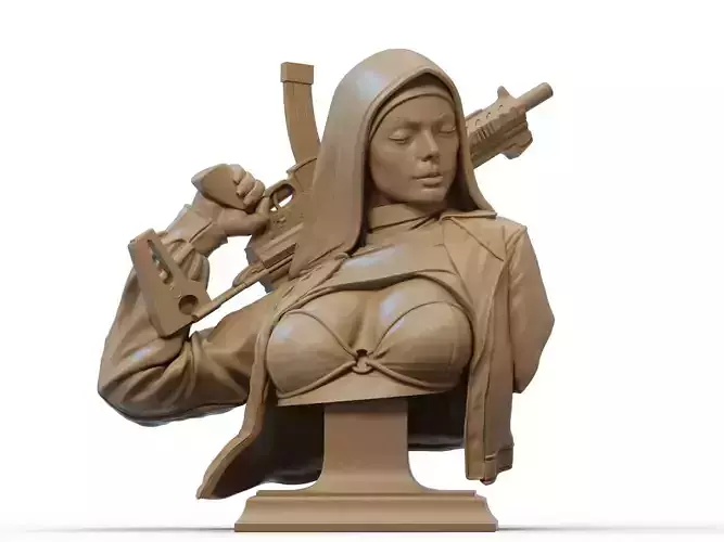 Nun with Gun Bust 3D Print 3D print model