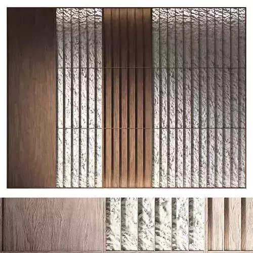 Wall panels Room PartitionsThin wooden planks rocky stone