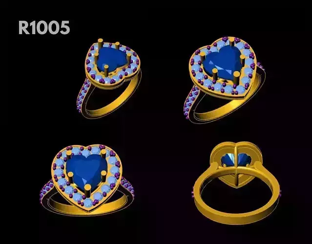 Heart Stone Engagement Ring 3d model Printing ready file