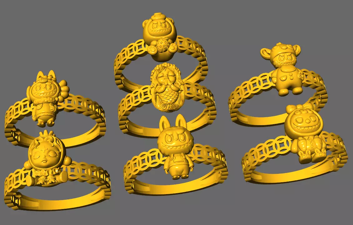 LABUBU COIN RINGS COMBO OF 7 CUTE 3D print model_0