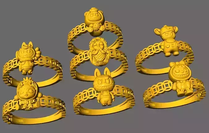 LABUBU COIN RINGS COMBO OF 7 CUTE