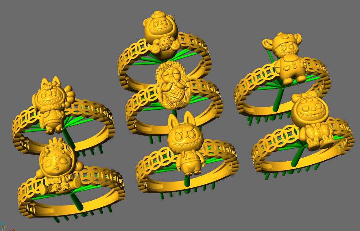 LABUBU COIN RINGS COMBO OF 7 CUTE 3D print model_1