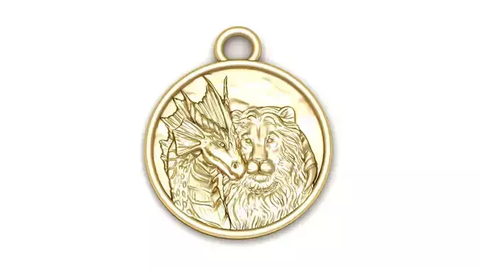 Lion And Dragon Pendant For Men 3d Printable Model