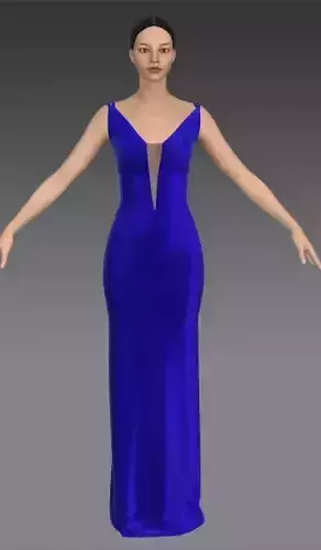 Dress deep neckline electric blue 