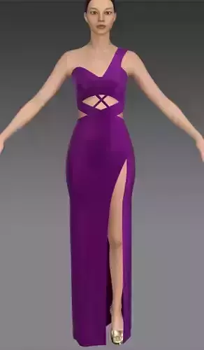 Dress purple cross strap one shoulder