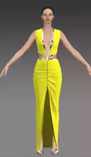 Dress yellow color belt center detail