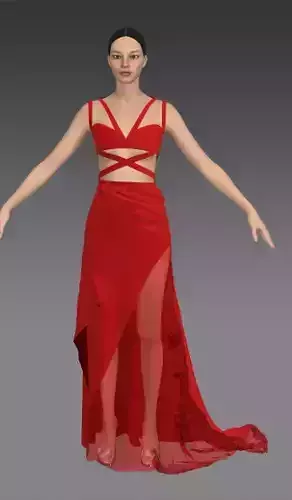 Dress heart cross straslit skirt red