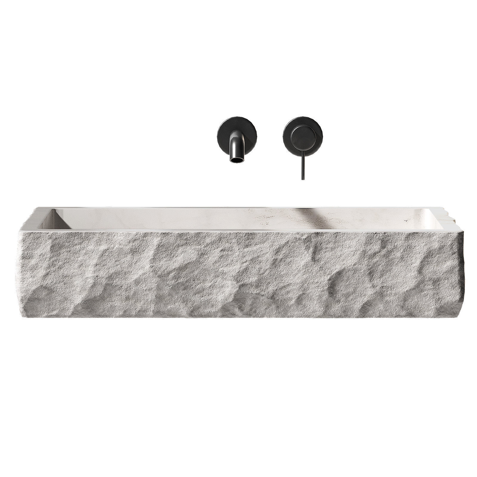 Sink made of natural white marble stone with rough rock edge 3D model_2