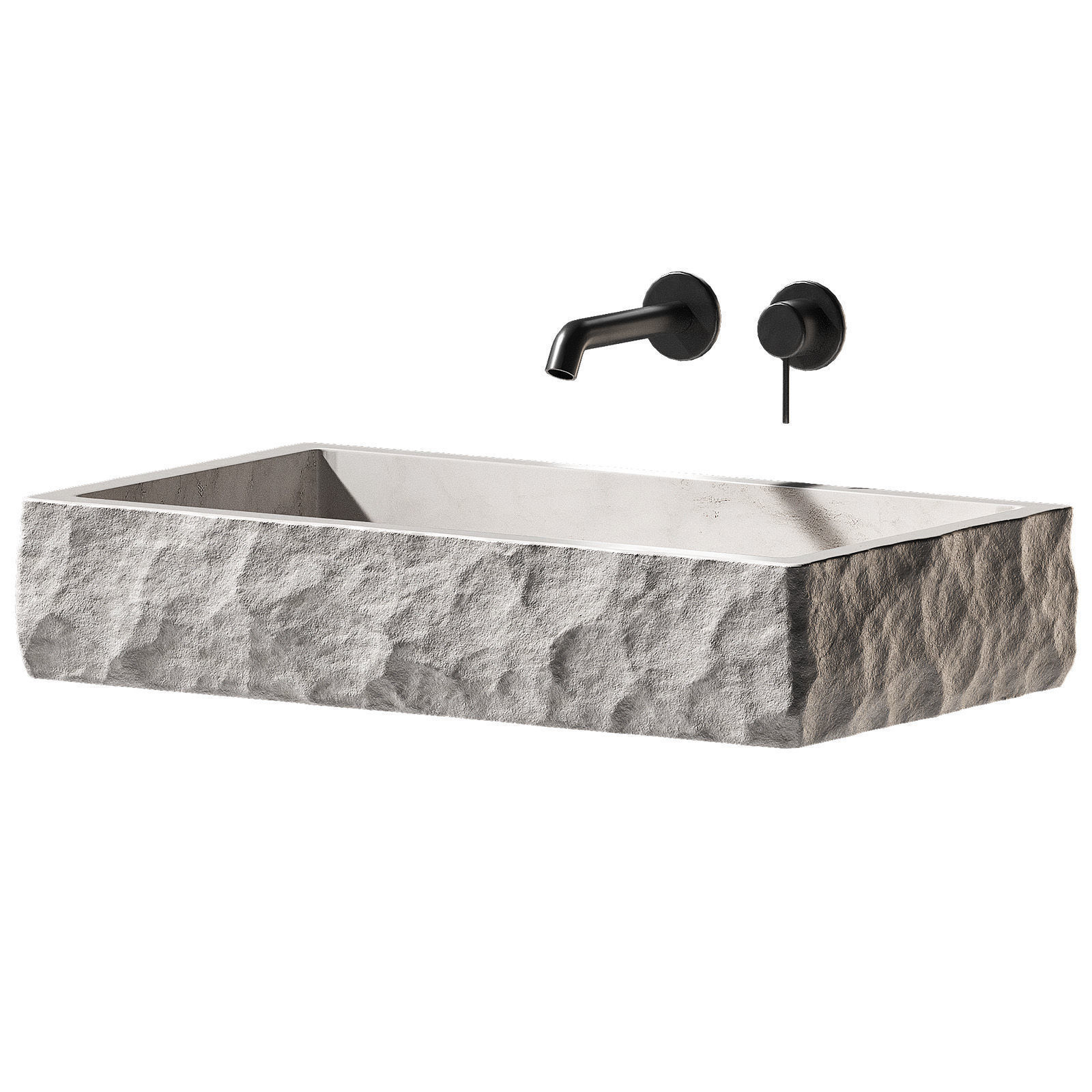Sink made of natural white marble stone with rough rock edge 3D model_1
