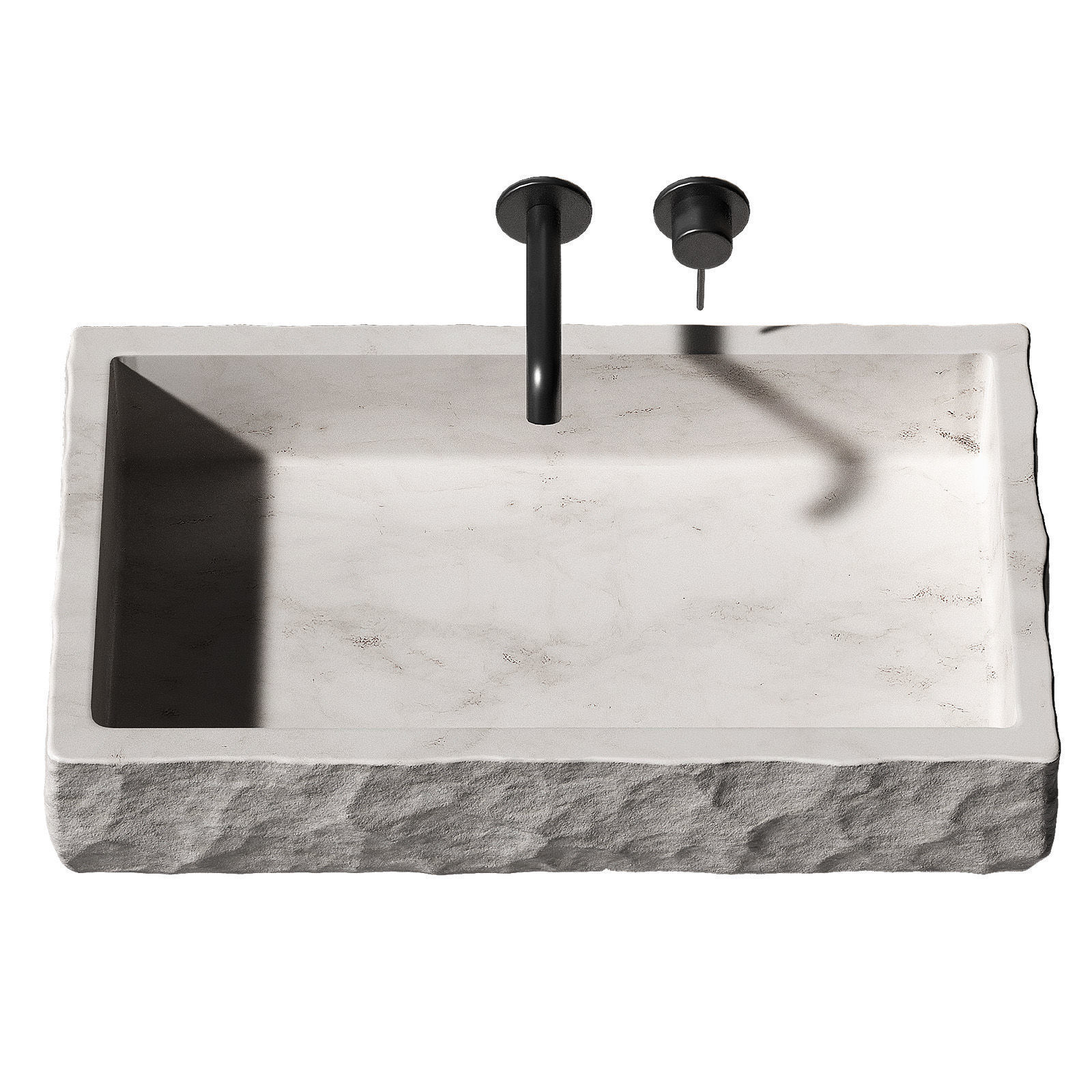 Sink made of natural white marble stone with rough rock edge 3D model_5