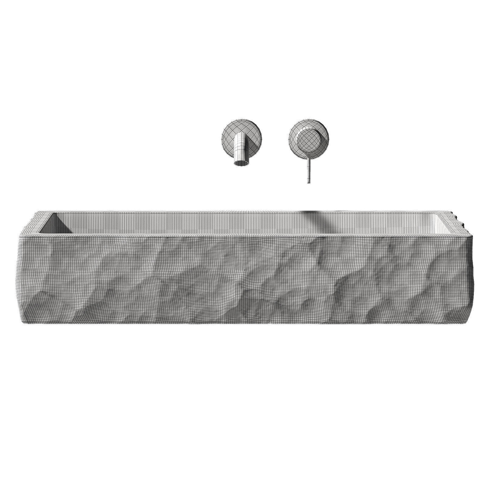 Sink made of natural white marble stone with rough rock edge 3D model_4