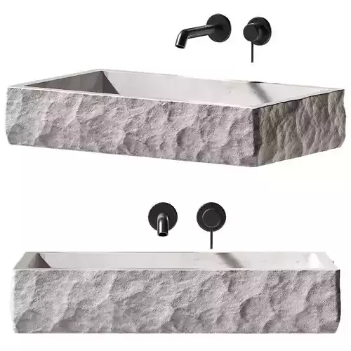 Sink made of natural white marble stone with rough rock edge