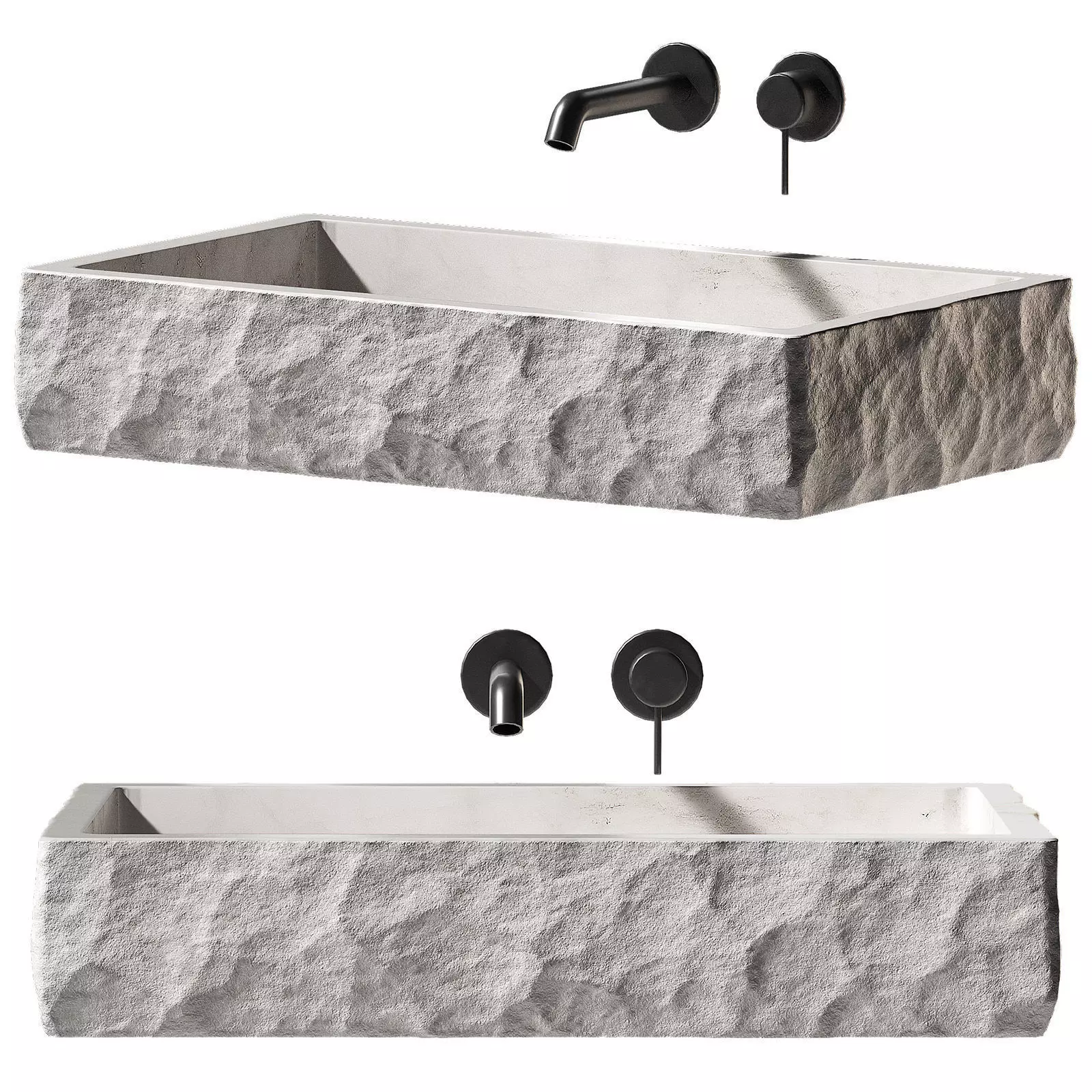 Sink made of natural white marble stone with rough rock edge 3D model_0