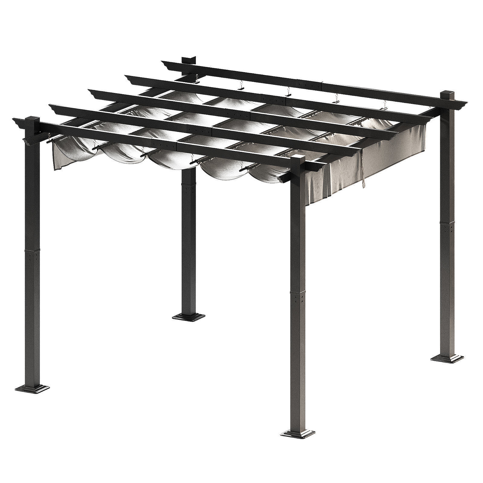 Metal pergola Gazebo with a sliding fabric canopy 3D model_2