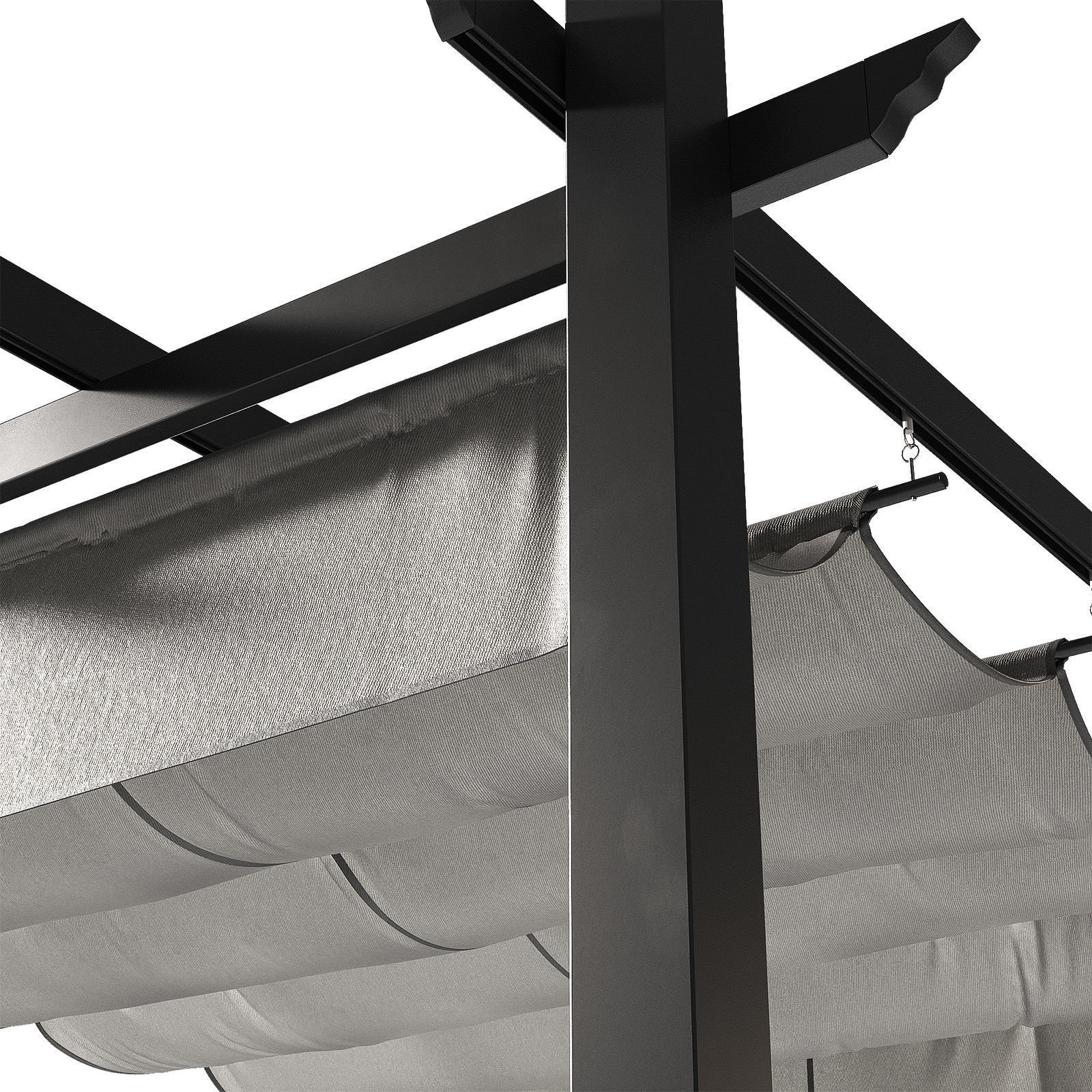 Metal pergola Gazebo with a sliding fabric canopy 3D model_3
