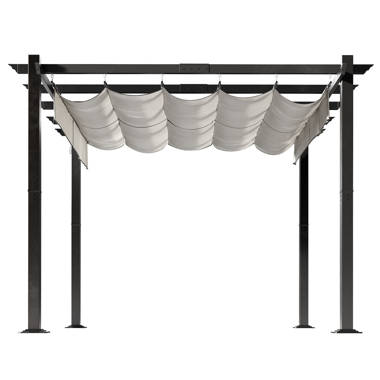 Metal pergola Gazebo with a sliding fabric canopy 3D model_1