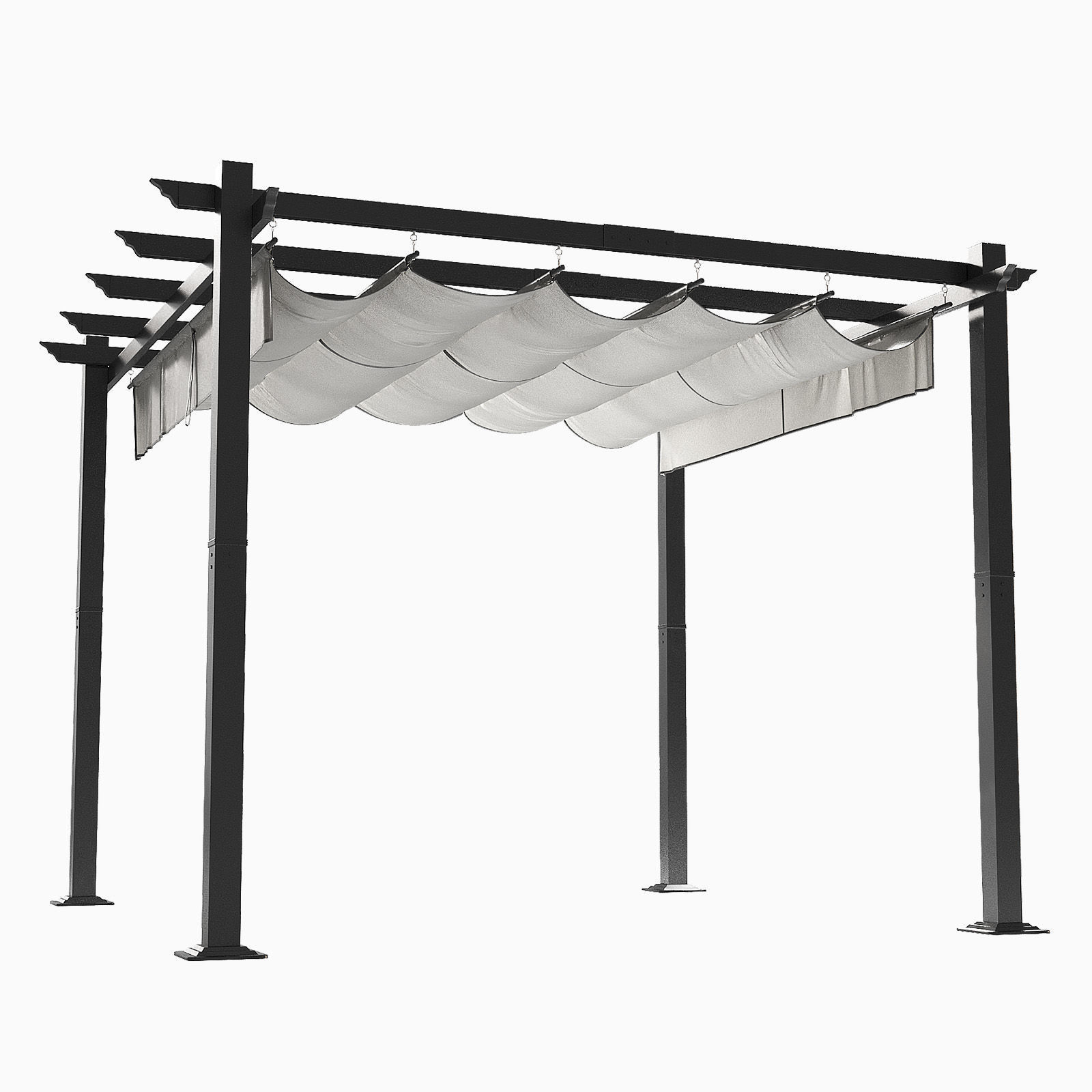 Metal pergola Gazebo with a sliding fabric canopy 3D model_4