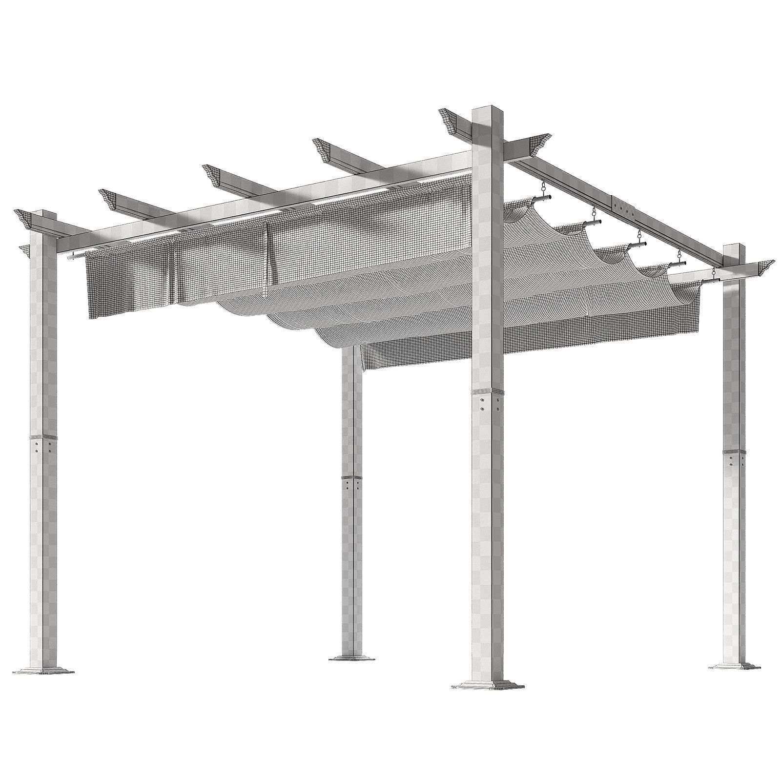 Metal pergola Gazebo with a sliding fabric canopy 3D model_5