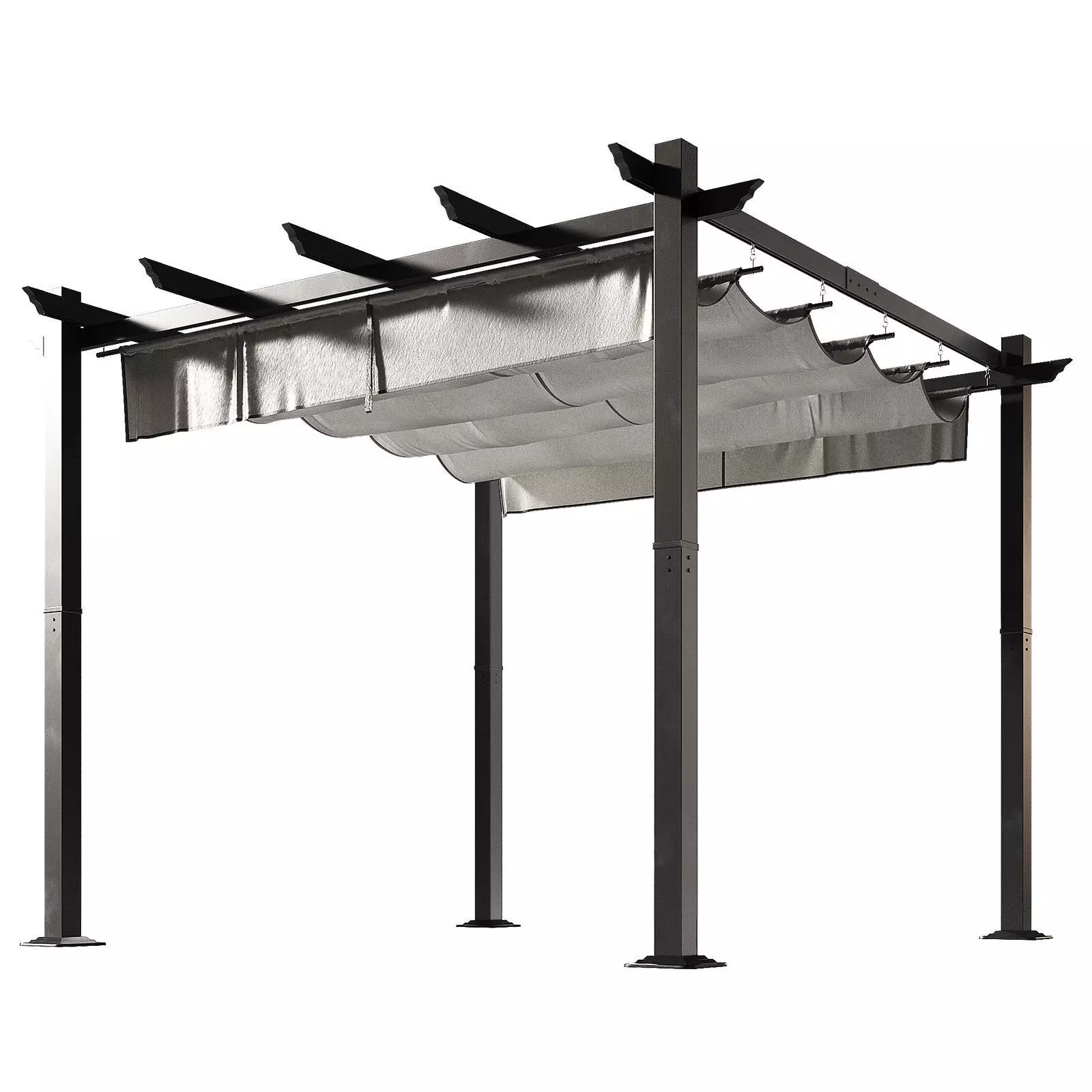 Metal pergola Gazebo with a sliding fabric canopy 3D model_0