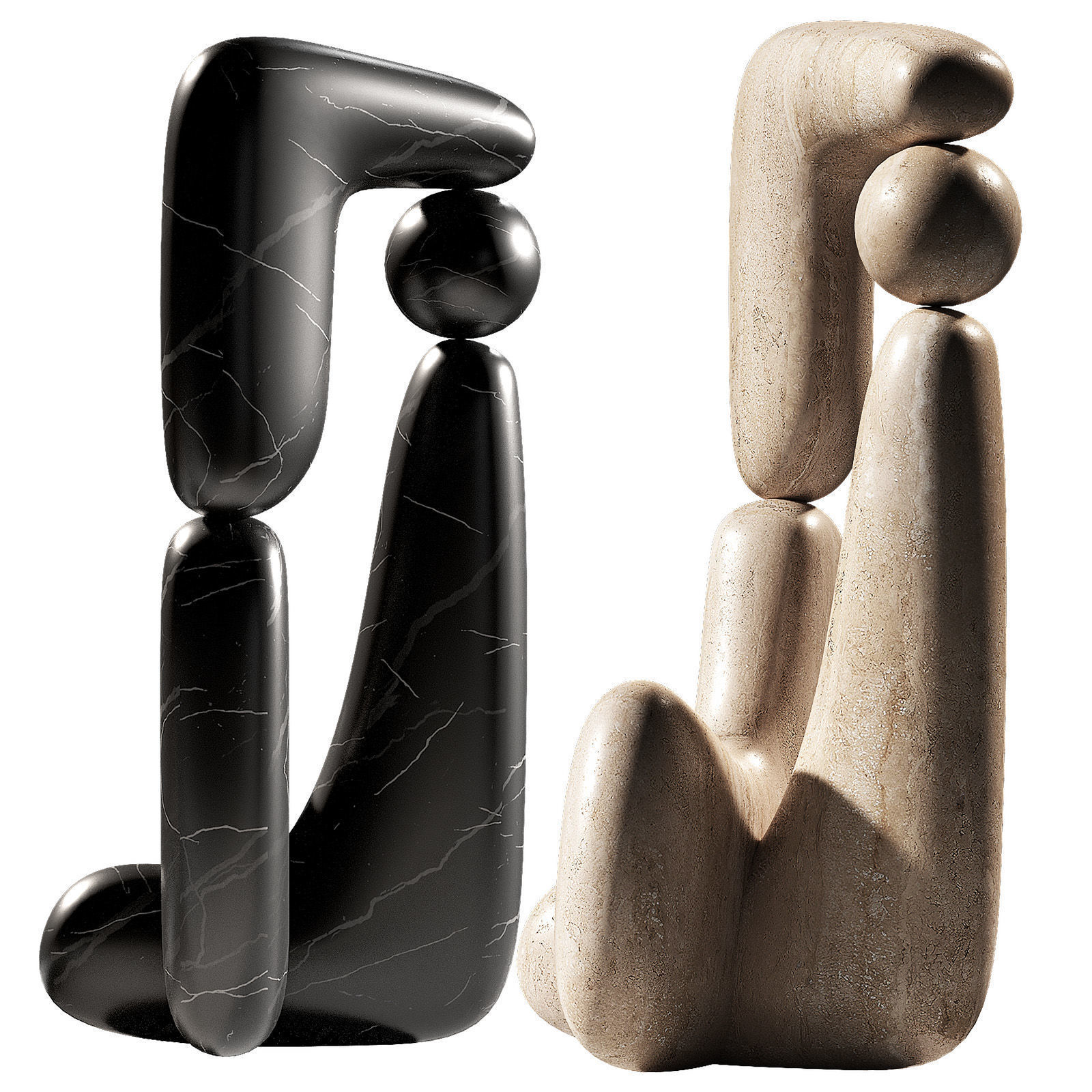 Modern abstract sculpture 2 material options 3D model_5