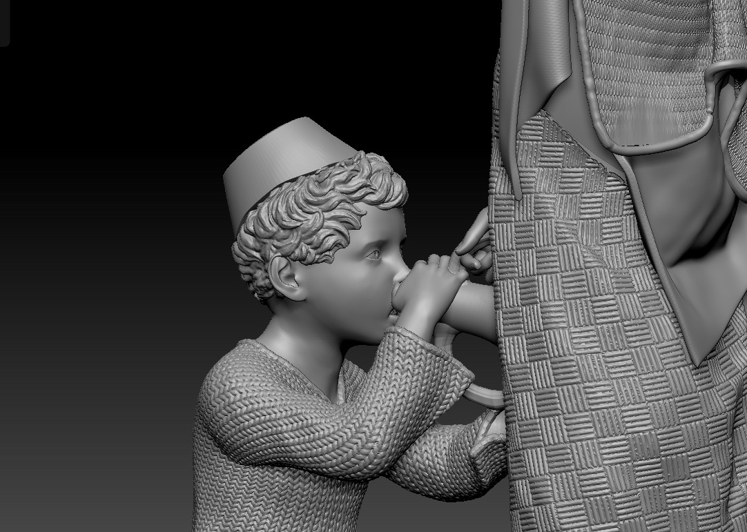 Woman with amphora giving water to a child - printable 3D print model_4