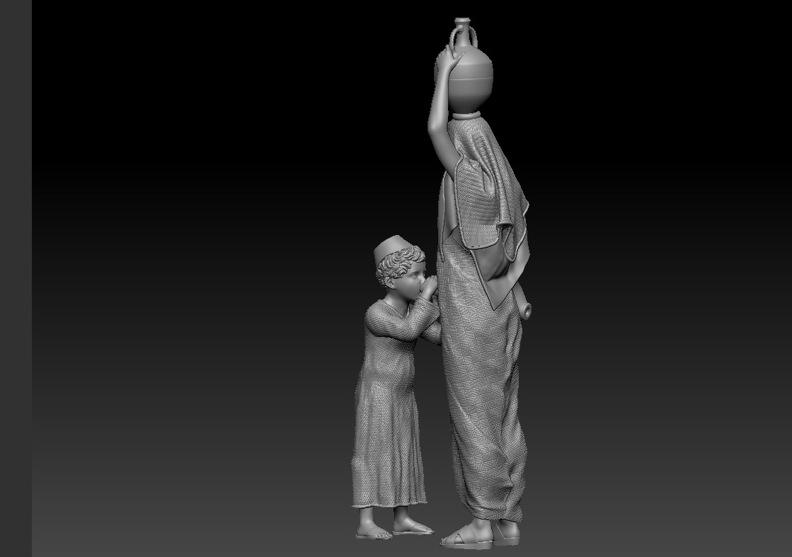 Woman with amphora giving water to a child - printable 3D print model_3