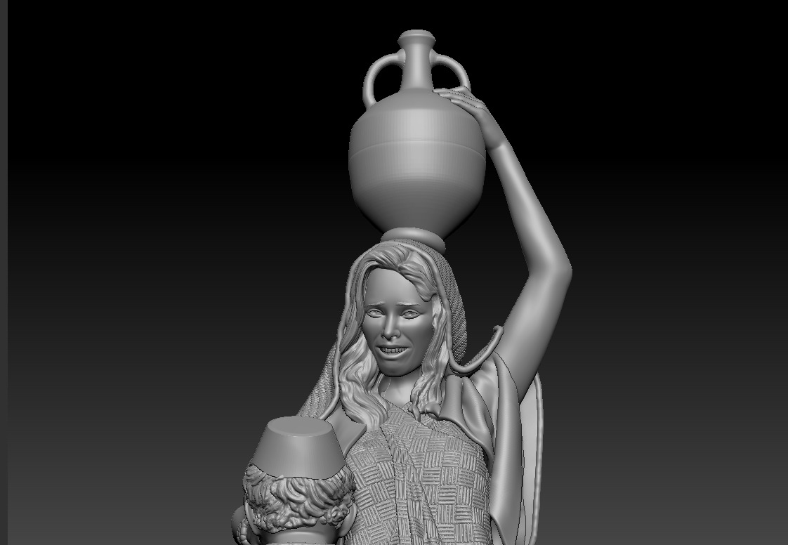 Woman with amphora giving water to a child - printable 3D print model_6