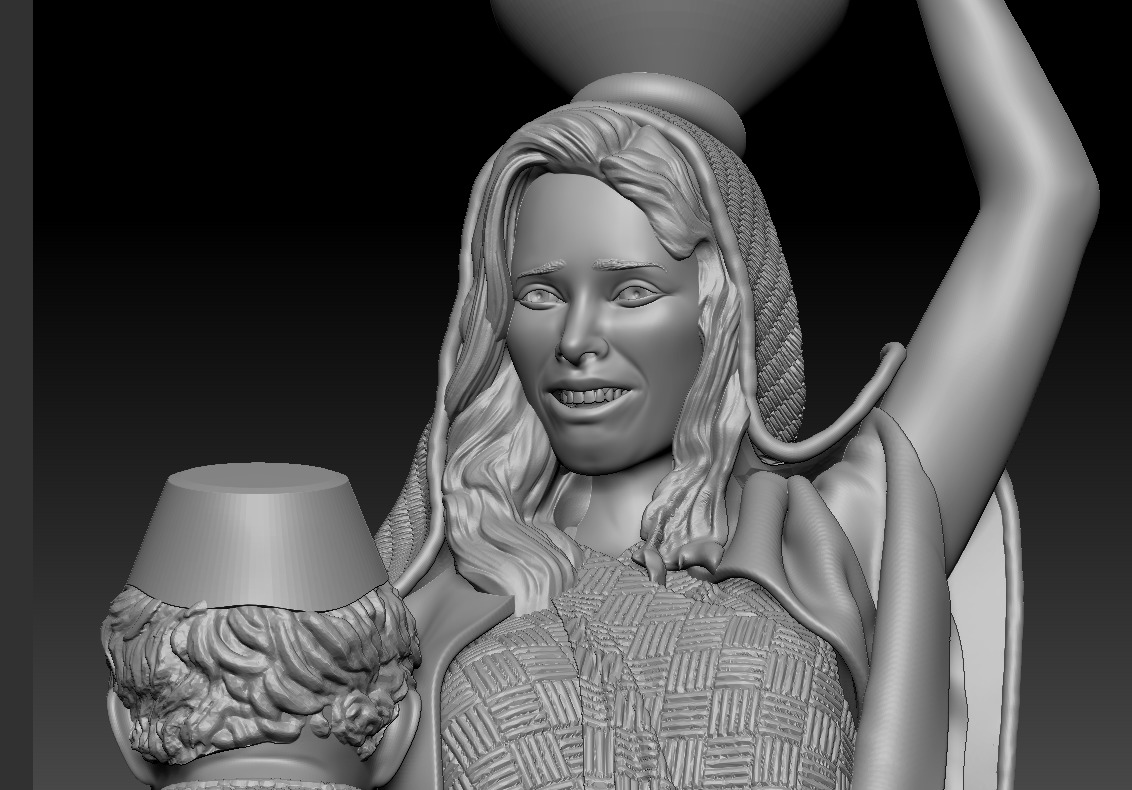 Woman with amphora giving water to a child - printable 3D print model_7