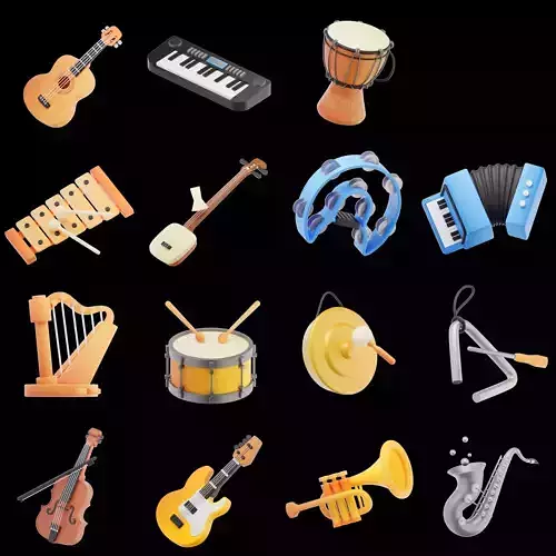 Cartoon Instruments include guitar drum 