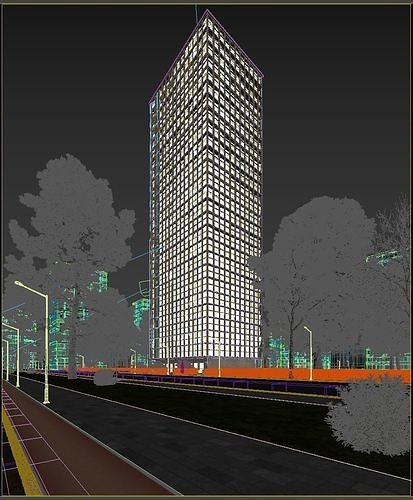 skyscraper building scene Low-poly 3D model 6