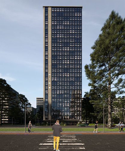 skyscraper building scene Low-poly 3D model 3