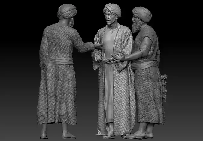 Three men dressed in Middle Eastern style conversing 3D print model