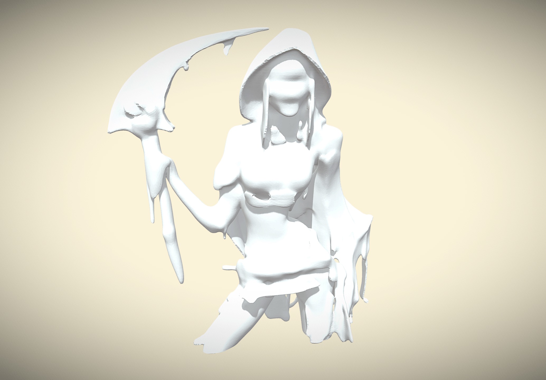 High Poly Female Grim Reaper Holding Scythe Halloween 3D model_6