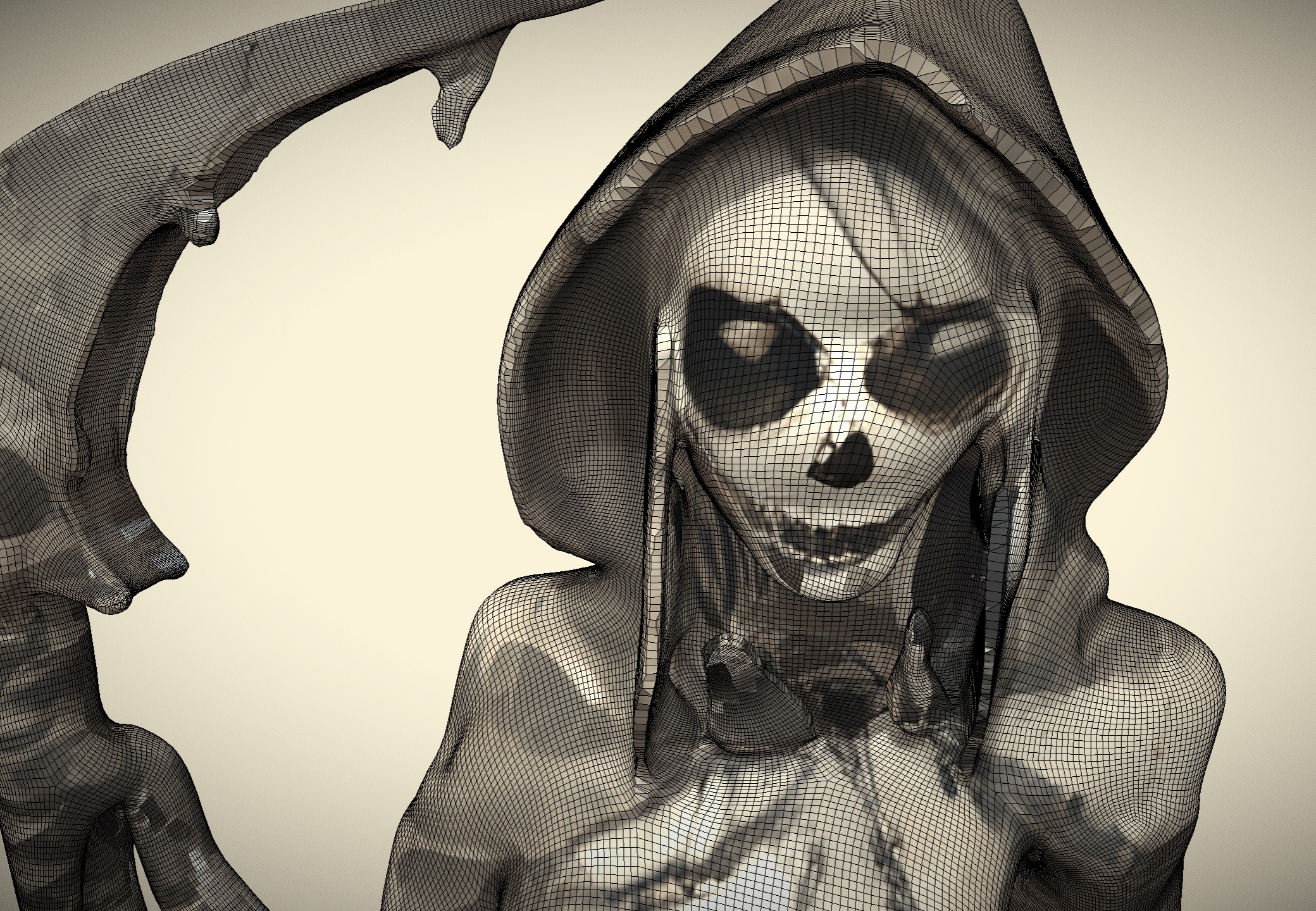 High Poly Female Grim Reaper Holding Scythe Halloween 3D model_5