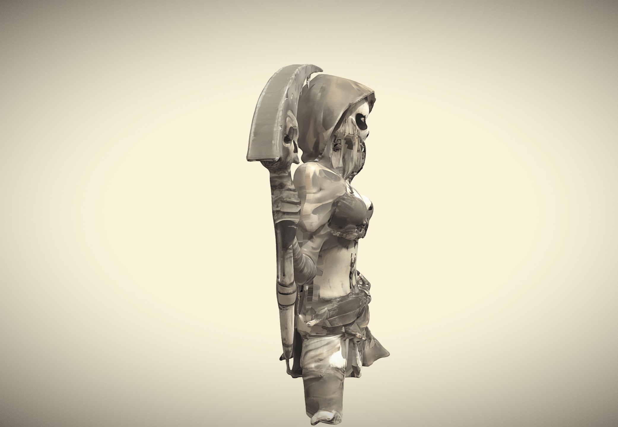 High Poly Female Grim Reaper Holding Scythe Halloween 3D model_2