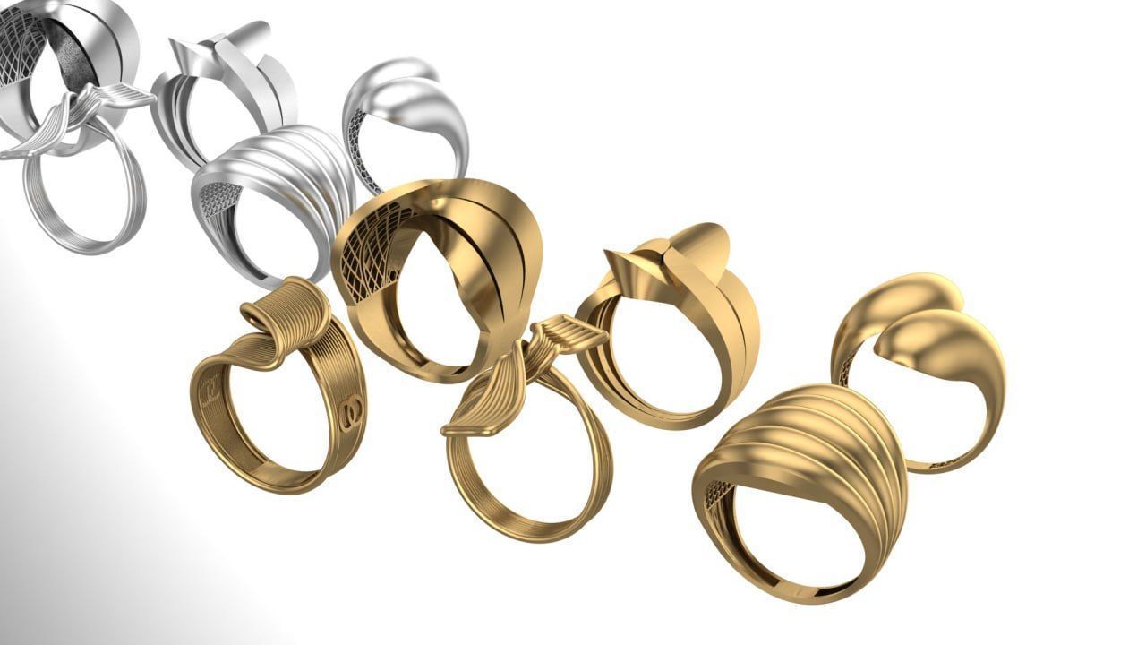 Six new fusion gold ring with polysurfaces 3D print model_1