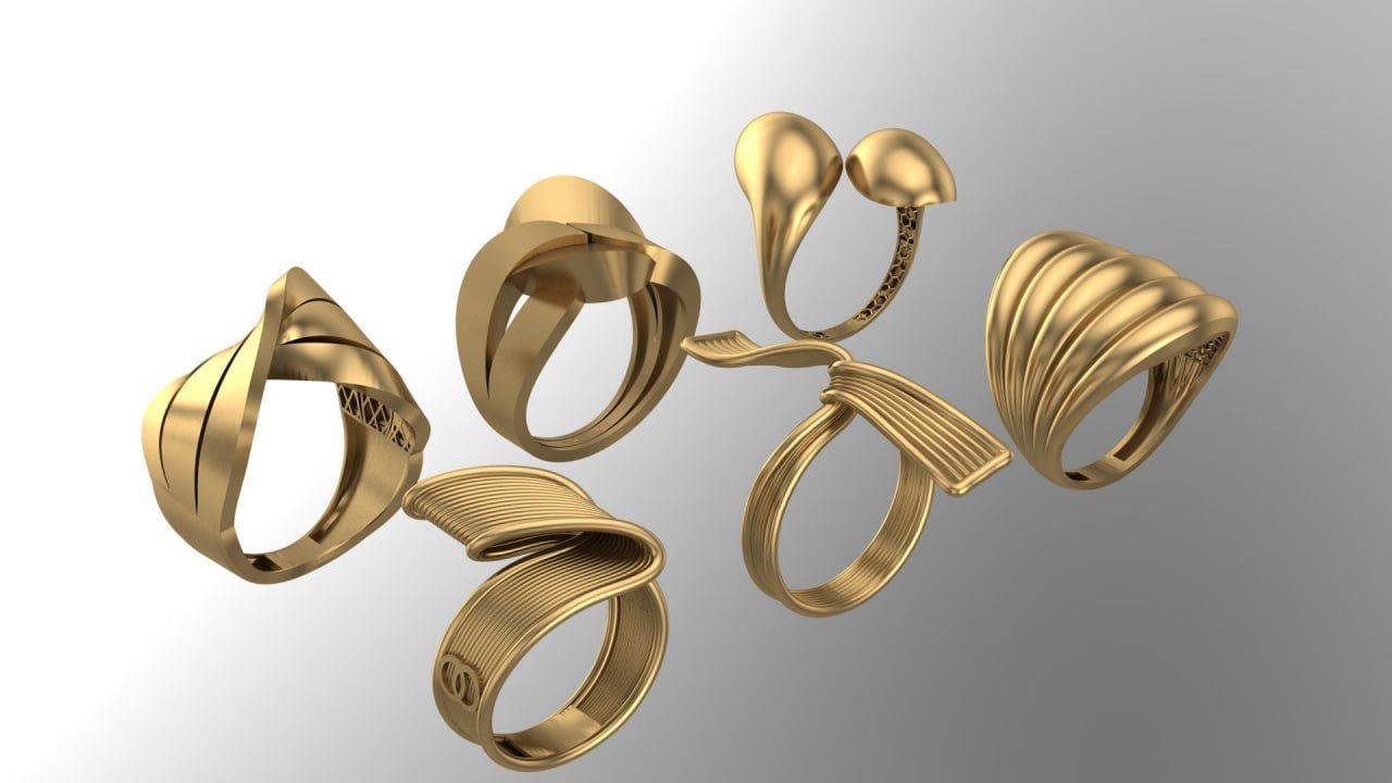 Six new fusion gold ring with polysurfaces 3D print model_2