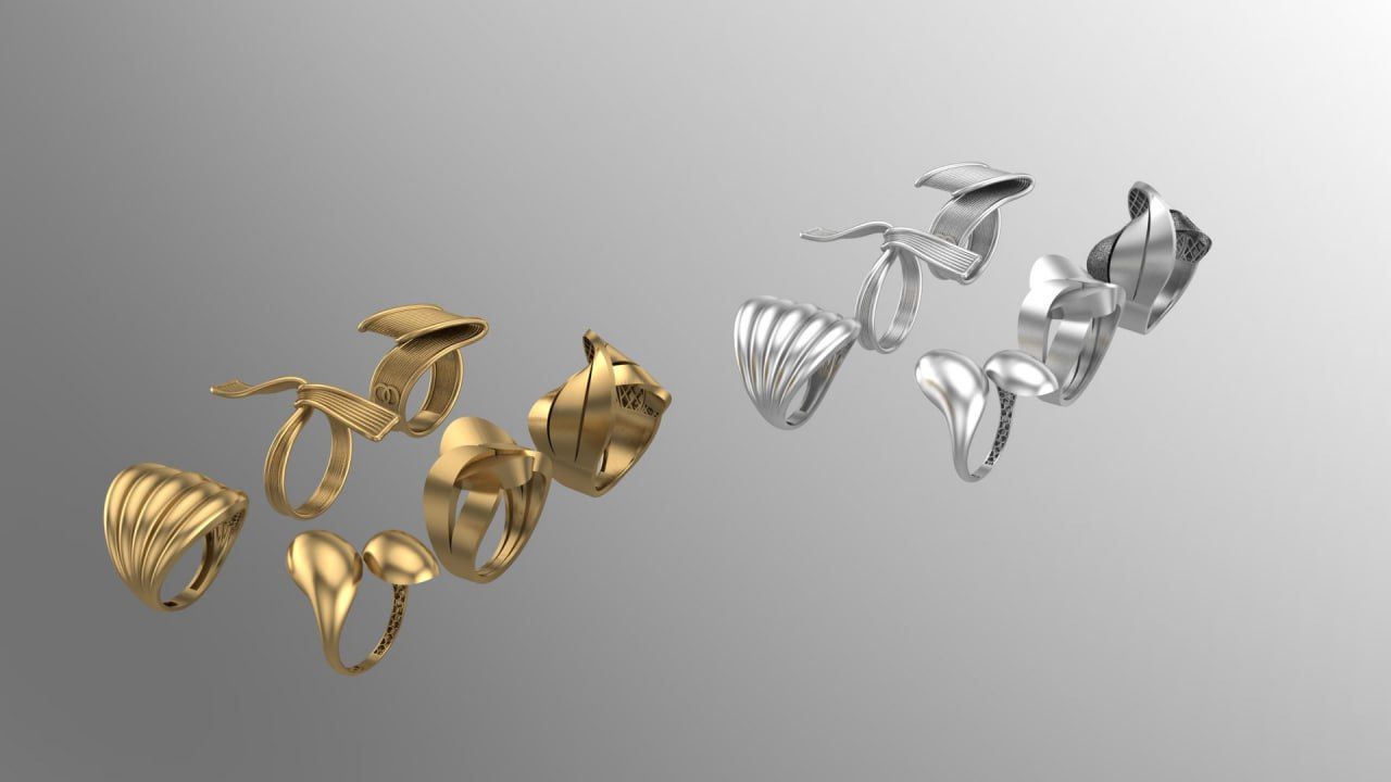 Six new fusion gold ring with polysurfaces 3D print model_7