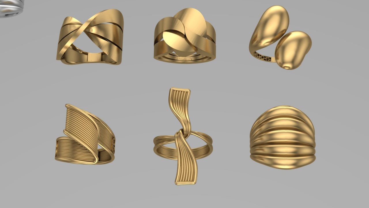 Six new fusion gold ring with polysurfaces 3D print model_3