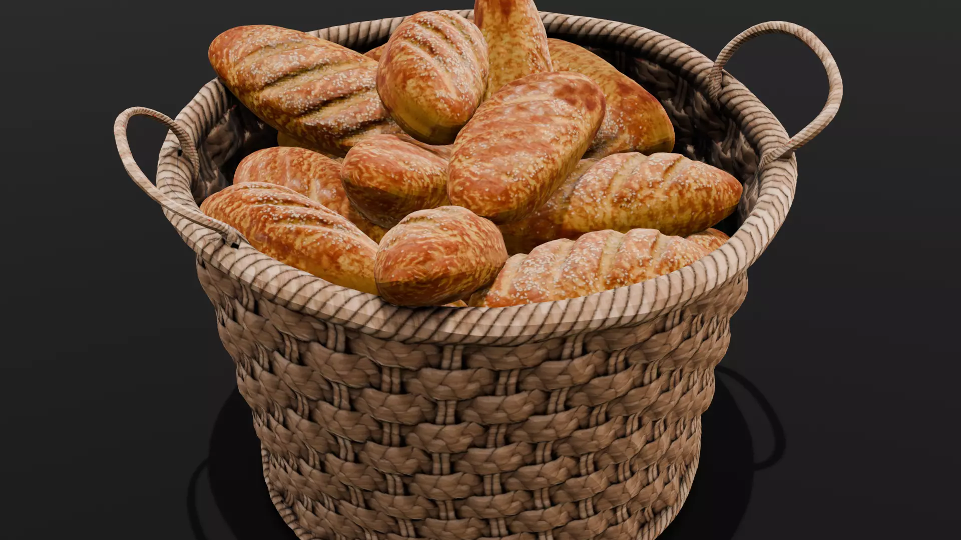 Breads and Basket 3D Model Low-poly 3D model_0