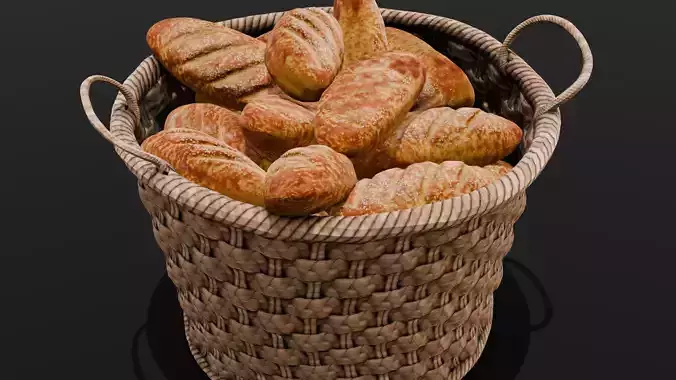 Breads and Basket 3D Model Low-poly 3D model