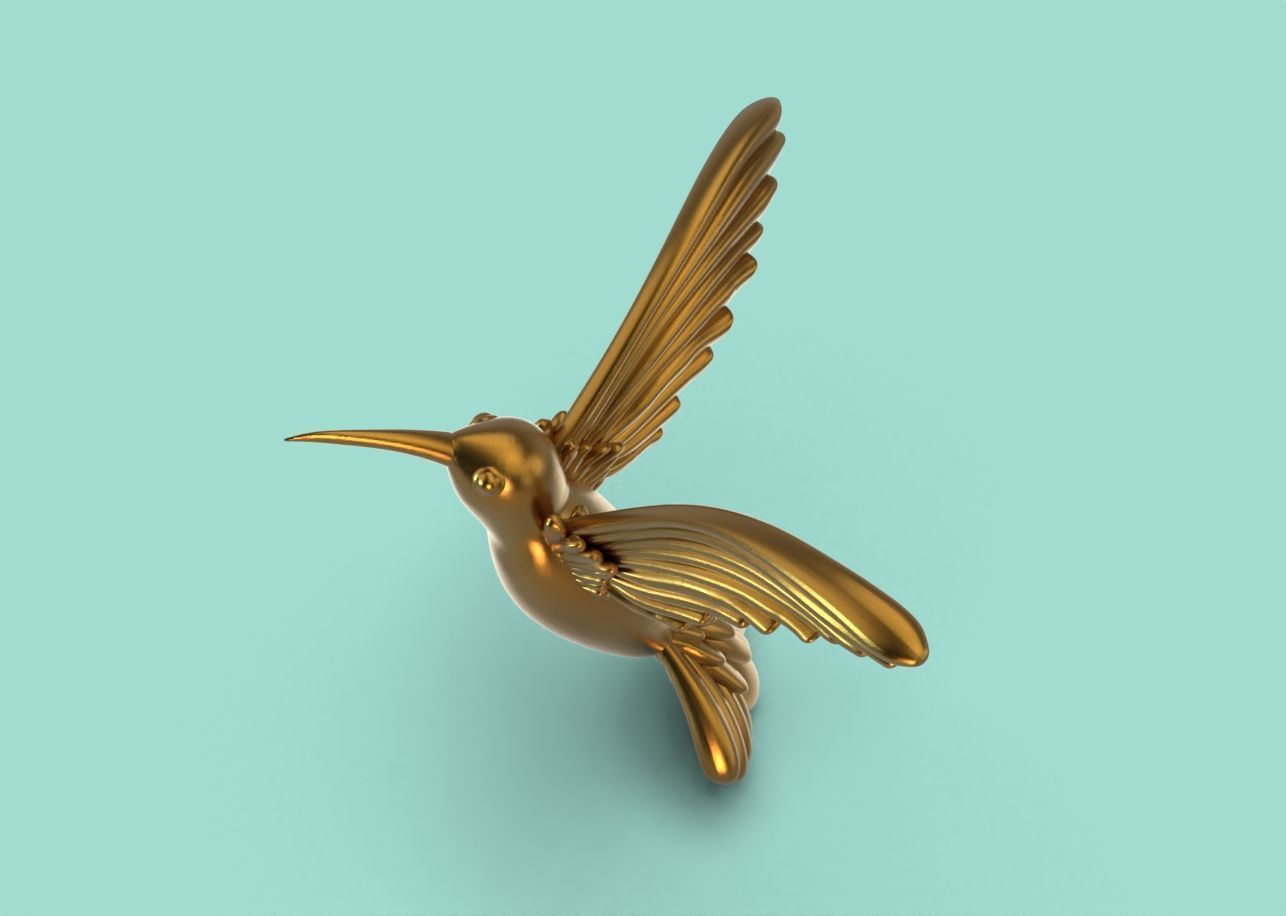 3d model of hummingbird opened wings 3D print model_2