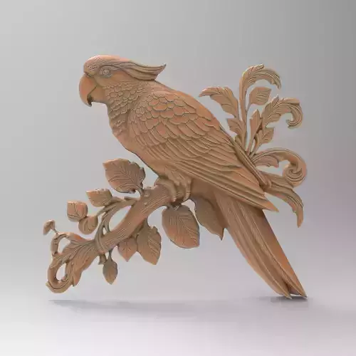 Parrot on Branch - Exotic Bird Sculpture Decor