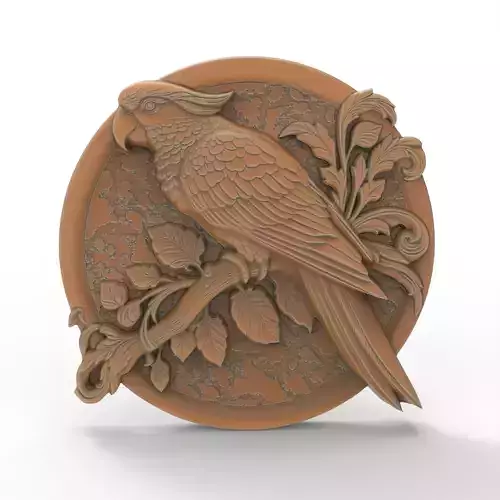Parrot on Branch Round Base Wall Art Plaque 3D print model