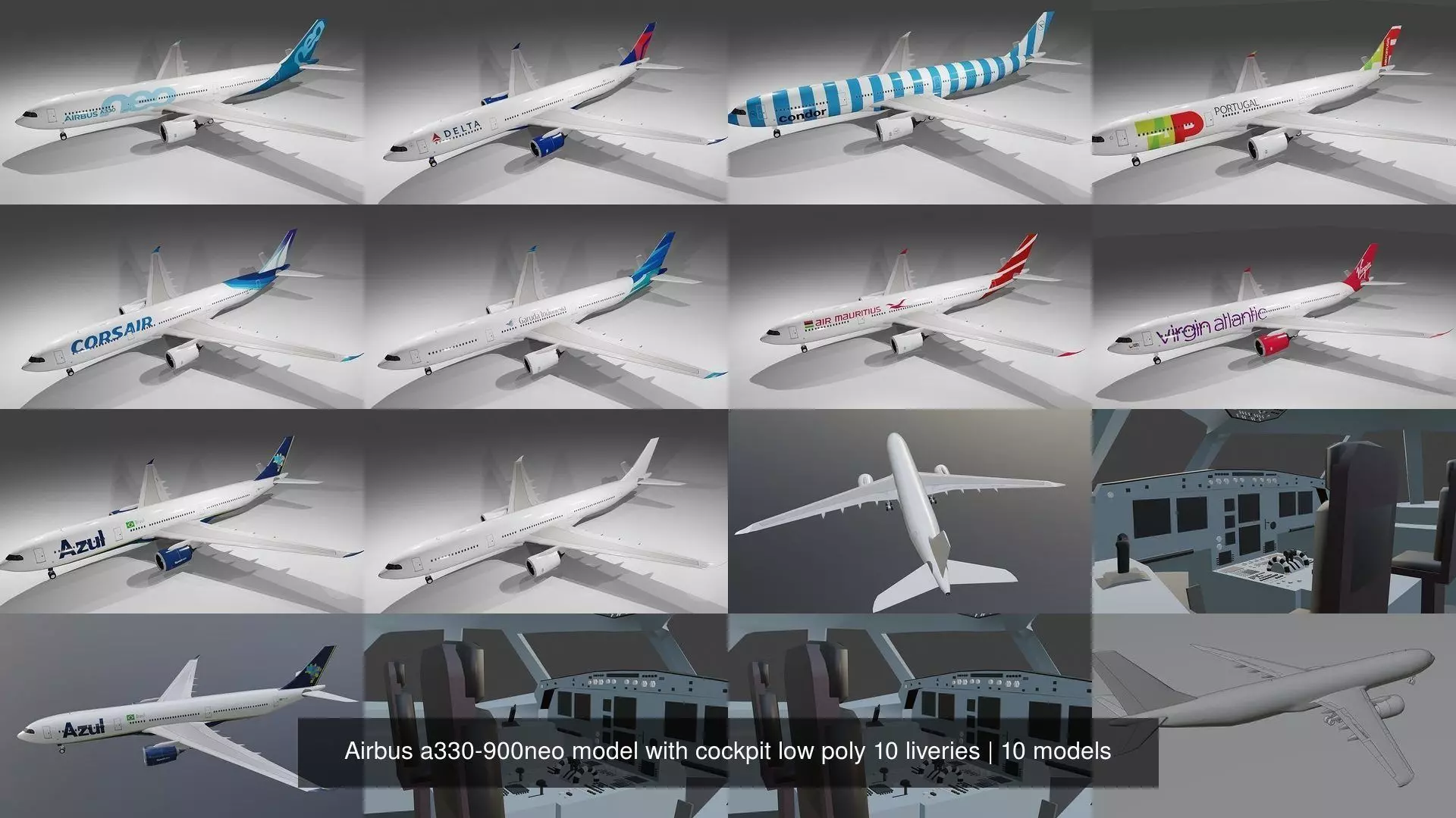 Airbus a330-900neo model with cockpit low poly 10 liveries 3D Model Collection_0