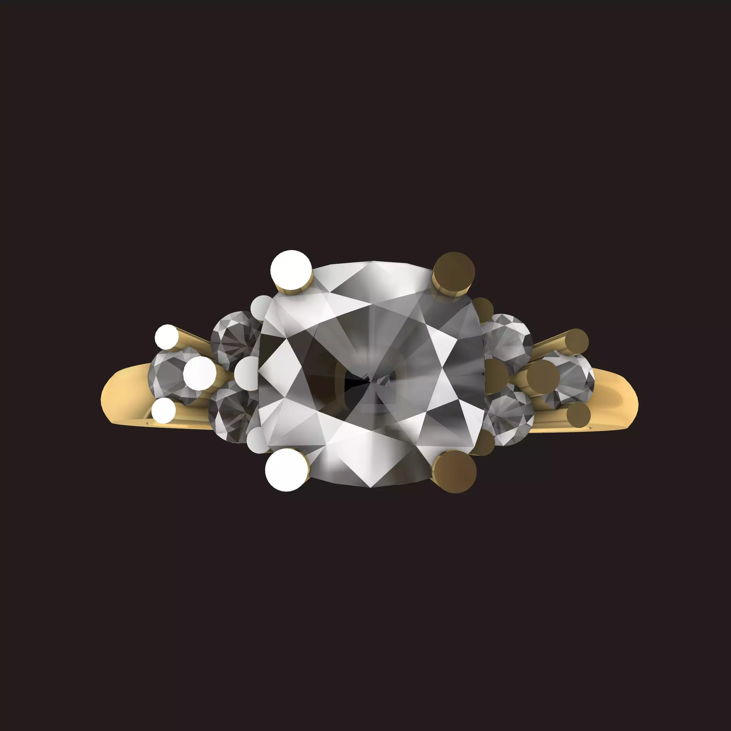 Cushion Cut Round Brilliant Tri stone Ring 3D print model