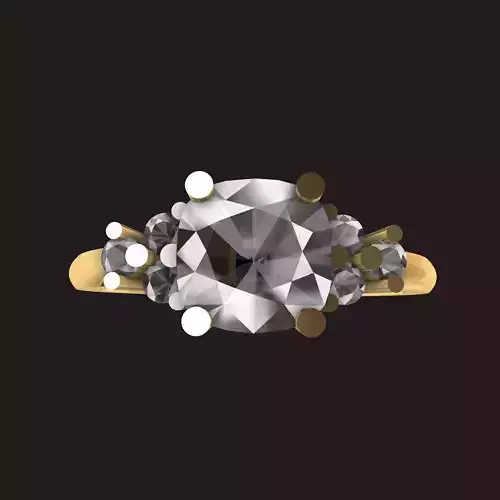 Cushion Cut Round Brilliant Tri stone Ring