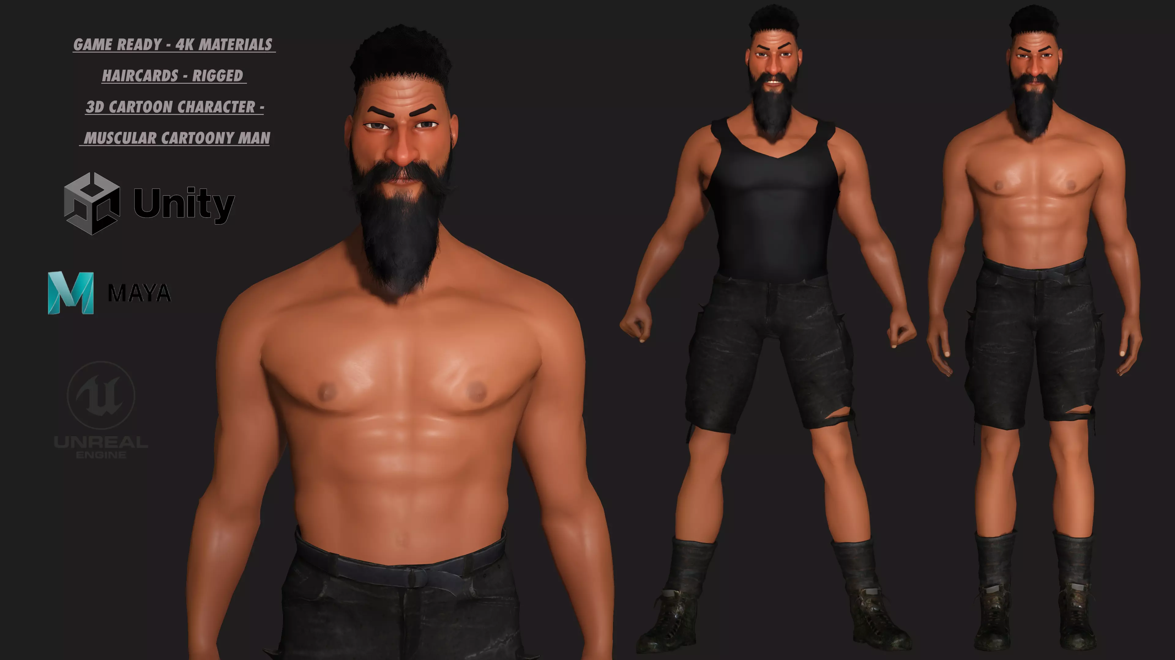 AAA 3D STYLIZED CARTOON CHARACTER - MUSCULAR MAN Low-poly 3D model_0
